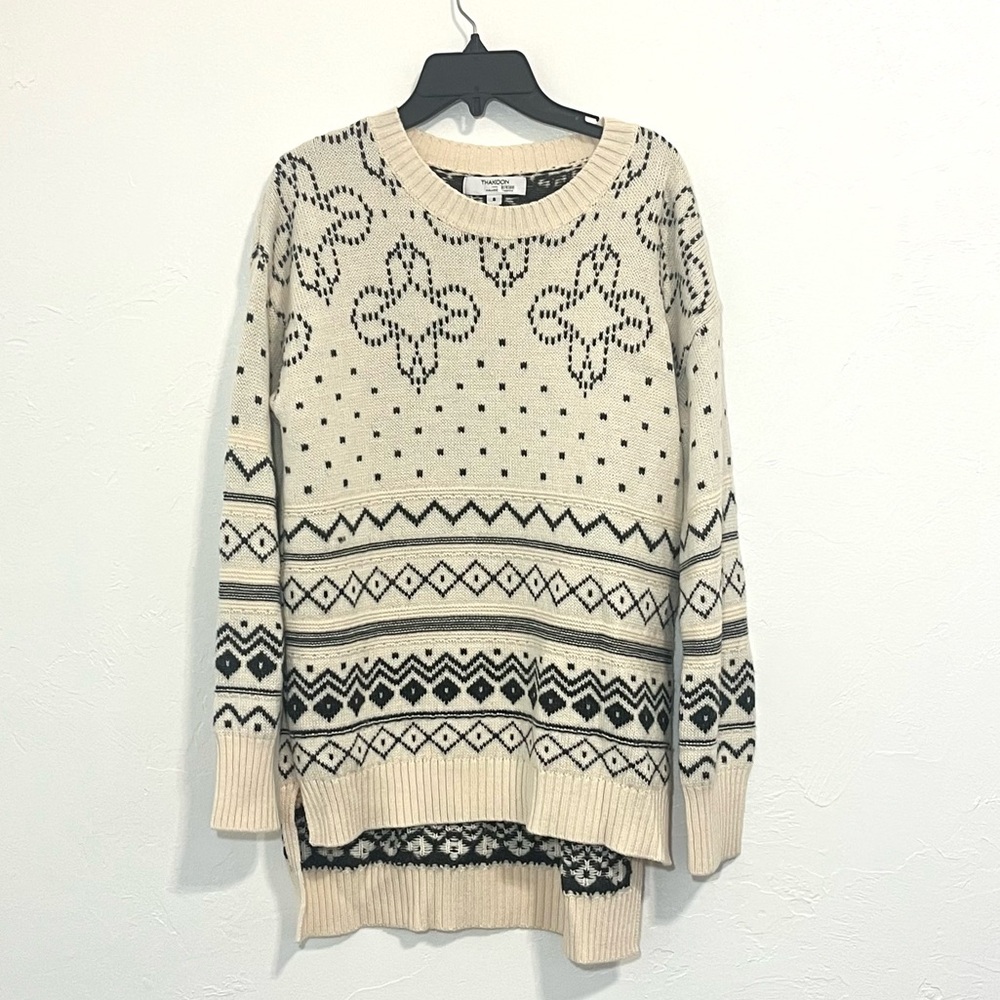 Thakoon Collective Cream And Wool Blend Fair Isle High low sweater Size Small